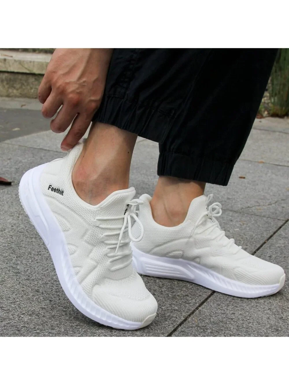 Men's White Non Slip Athletic Sneakers Slip On Walking Casual Running Shoes